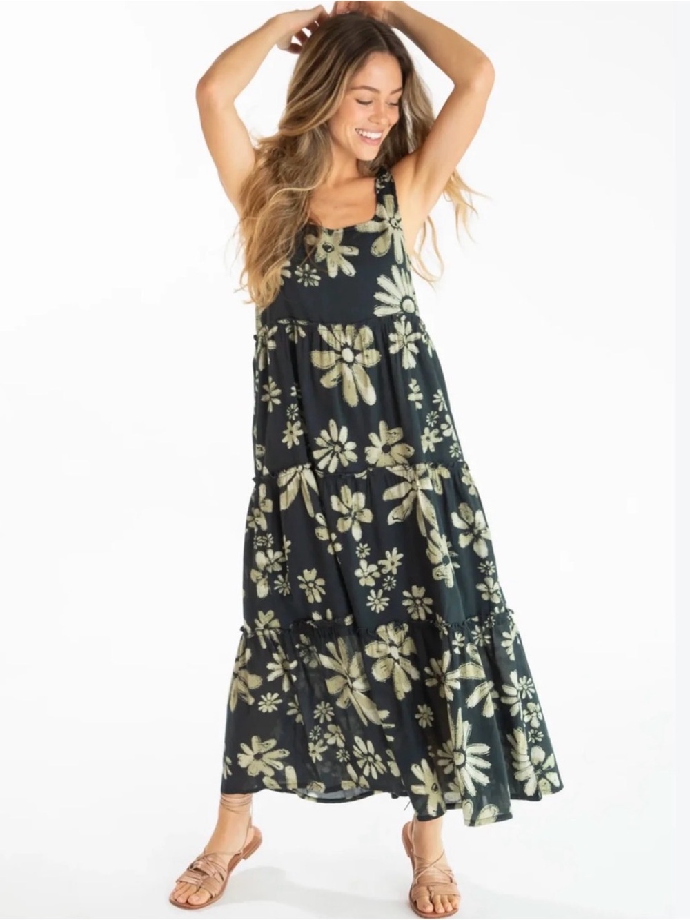 Natural Life Black Floral Tiered Maxi Dress - Women
